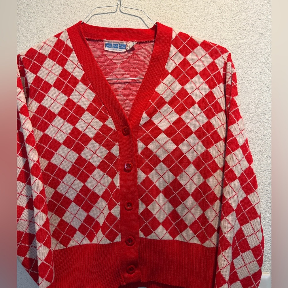 Vintage red and white sweater/cardigan